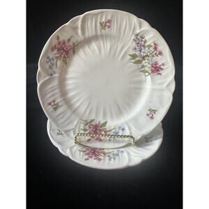 Shelley Stocks 8" salad plates Oleander shape bone china England FLoral lot of 2